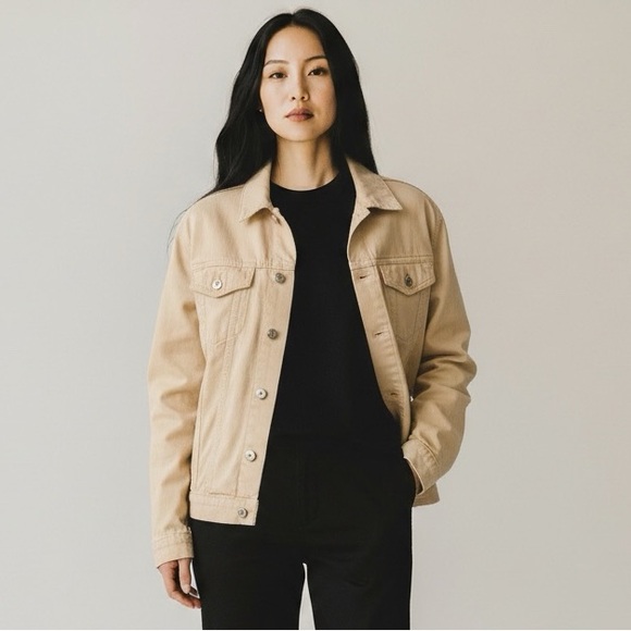 Gianni Bini Jackets & Blazers - NWTGianni Bini Womens Cropped Denim Jacket M Bone Beige Cotton Button-Up READ